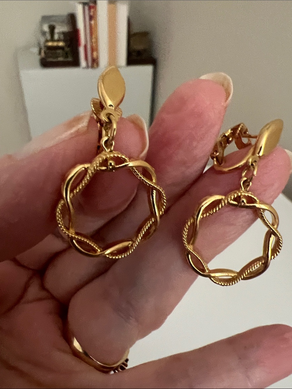 Trifari - Gold-Tone Twisted Hoop Drop Earrings - Vintage